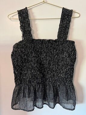 Japna Black Shimmery Ruffle Tank Top